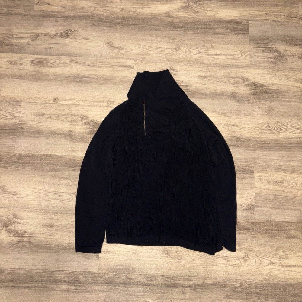 Men's Navy Blue Nautica Waffle Knit Quarter Zip